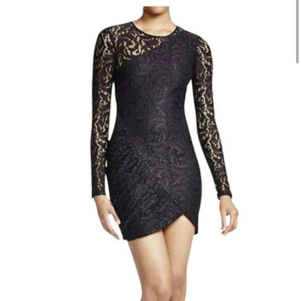 Parker black lace illusion dress with tulip hem sz M lbd